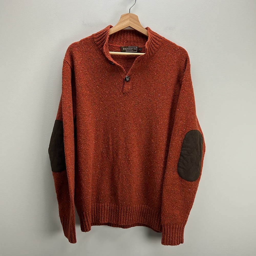 Patrick James Reserve Wool Sweater Suede Elbow Patches Knit Mens Medium Grandpa